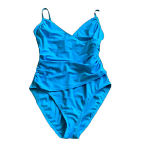 ELLEN TRACY Blue Crossover V-Neck One Piece Bathing Suit, Spaghetti Straps, 12